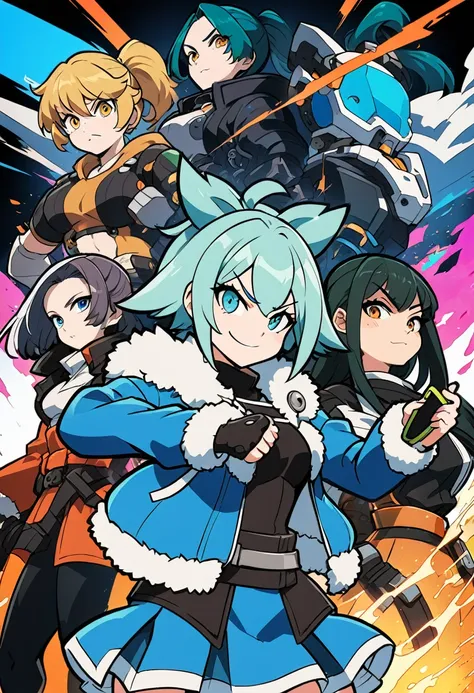 anime girl in a blue jacket and skirt holding a cell phone, anya from spy x family, guilty gear art style, sage ( valorant ), female protagonist 👀 :8, badass pose, from overwatch, as an overwatch character, guilty gear strive splash art, female anime chara...