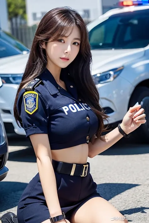 policewoman、Korean women、Small waist、Long Hair、Beautiful skin、Beautiful eyes、handcuffs