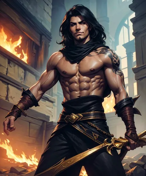 (((Luxurious shoulder length black hair and sexy smirk.))) (((18 years old.))) (((18yo.))) (((Cute smirk.))) (((Single character image.))) (((1boy))) (((Looks like a sexy male swashbuckler for a fantasy setting.))) He has strong Italian features. Create an...