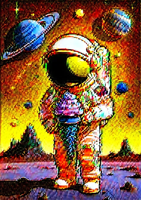 Astronauta with ice cream cone and planets in background, cute Astronauta sticker art, espaço colors, inspirado em NEVERCREW, Astronauta, detailed Astronauta,  Astronauta, só uma piada, Beeple e Jeremiah Ketner, ilustração colorida, cósmico e colorido, esp...