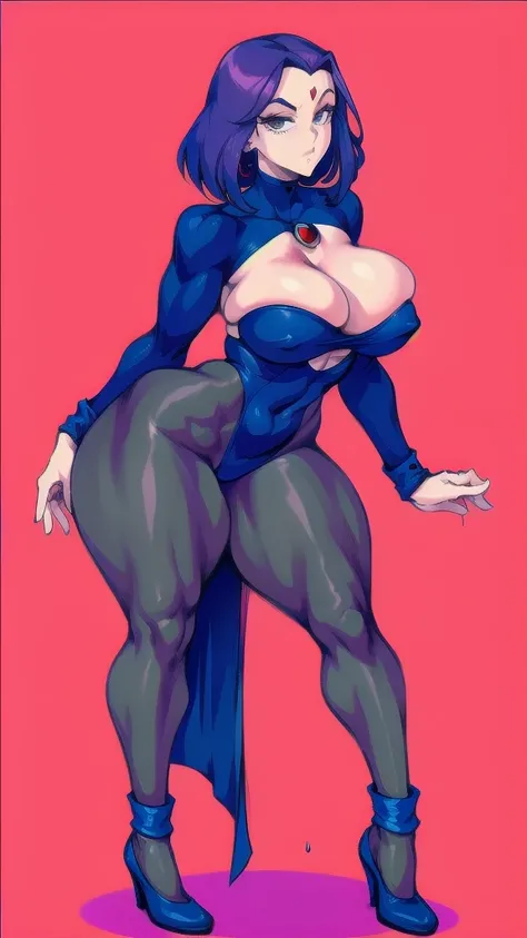 (full body), full body in image, full clothed, raven costume, full raven from teen titans, raven clothes, fusion of raven from teen titans and raven of dc comics, full woman, full body, long hair, female body, curvy body, thicc body, big thighs, voluptuous...