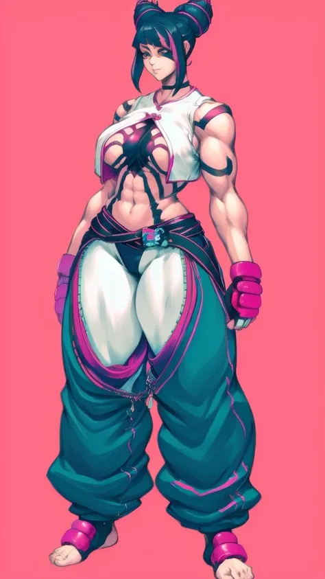 (full body), full body in image, full clothed, juri han costume, full juri han from street fighter 6, juri han clothes, fusion of juri han from street fighter 6 and juri han clothes, full woman, full body, long hair, female body, curvy body, thicc body, bi...