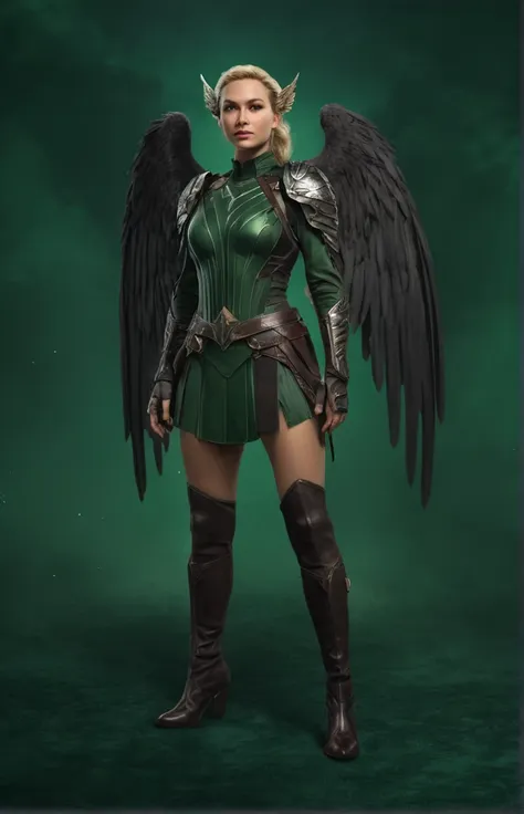 close-up of a woman with wings on a green background, valkyrie style character, beautiful full body concept art, awesome charact...