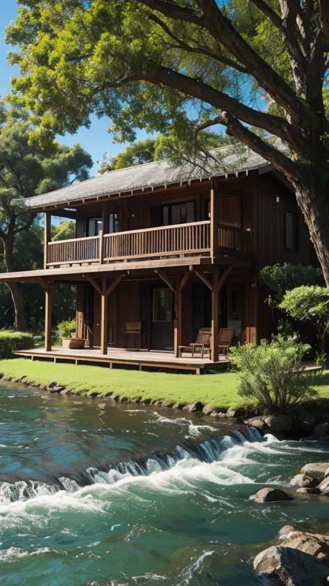 Paia house with river and tree 
