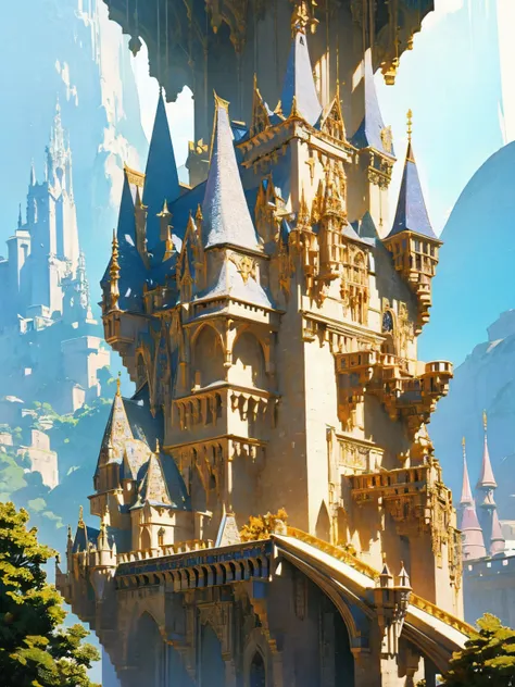 "a breathtaking, colossal white castle set in a vibrant, lush fantasy world named avalon. the grand castle of avalon is a divine...