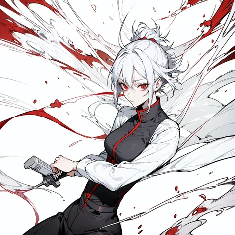 swordmanship, woman, white hair, red eyes, golden eyes, jujutsu kaisen, gojo satoru