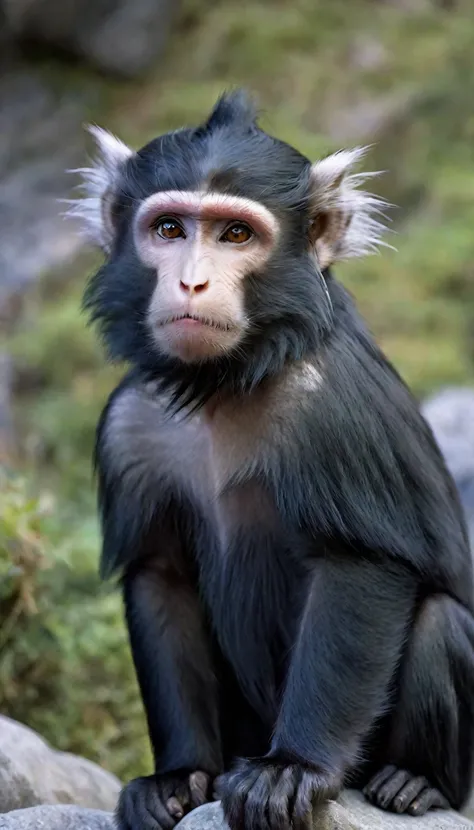 There is a wild beast on the mountain，Looks like a monkey but has four ears(best quality，4K，8K，High level，masterpiece：1.2），Ultra Detailed，（lifelike，Photo real，Photo real：1.37），Highly detailed animals，Realistic lighting，Fantasy Creatures