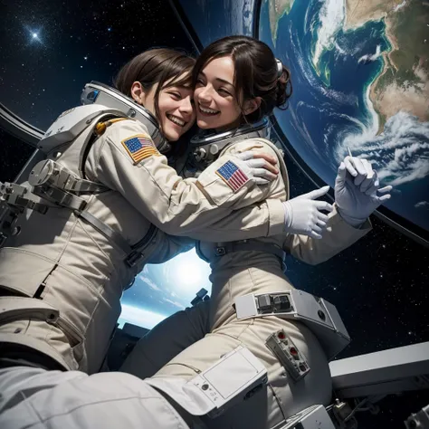 Scientists in lab happy as they found the cure of their spacecraft they are happy and jumping hugging each other