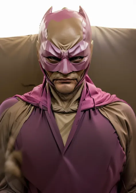 Kuang Man.masked man. beige batmna. pink suit
