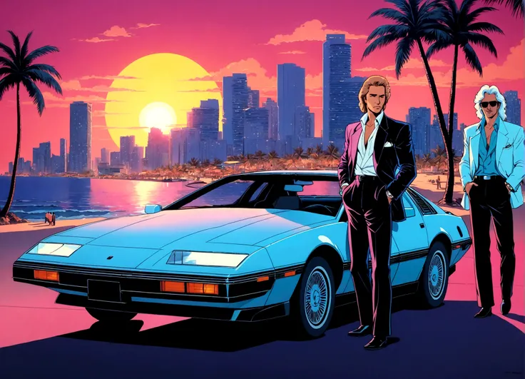 miami nights miami vice person alone sunet retro anime 80s air tonight СМОТРИТ В ДАЛЬ И КУРИТ КРАСИВЫЙ ПЕЙЗАЖ БУДРИСУНОК