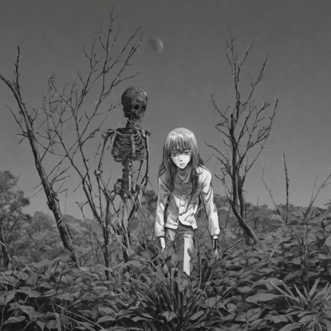 plantations on planet mars, (anime), bizarre scenario, This is Junji, Yusuke Murata, black and white, 8K, anime, horror