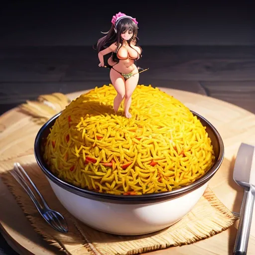 Micro bikini girl making giant biryani