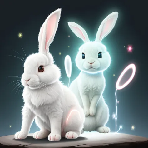 a cartoon rabbit with glowing eyes and glowing eyes, cute anthropomorphic bunny, adorable digital painting, adorable glowing creature, cute digital art, rabbit_bunny, rabbt_character, electrixbunny, super cute and friendly, beautiful white glowing eyes, cu...