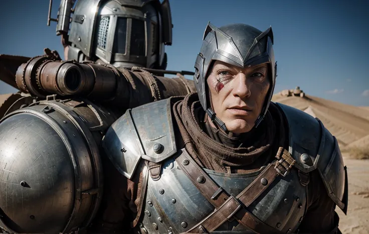 Magneto with his realistic madmax armor and helmet, well detailed in 8k