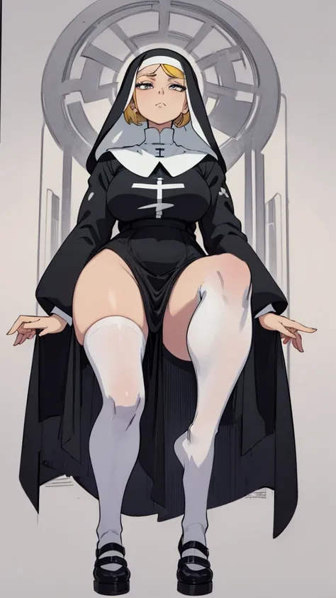 lineart, monochrome, a drawing of a nun with her hands folded in prayer, clean anime outlines, perfect lineart, clean lineart, extremely fine ink lineart, nun outfit, simple lineart, beautiful line art, anime style drawing, thick black lineart, black and w...