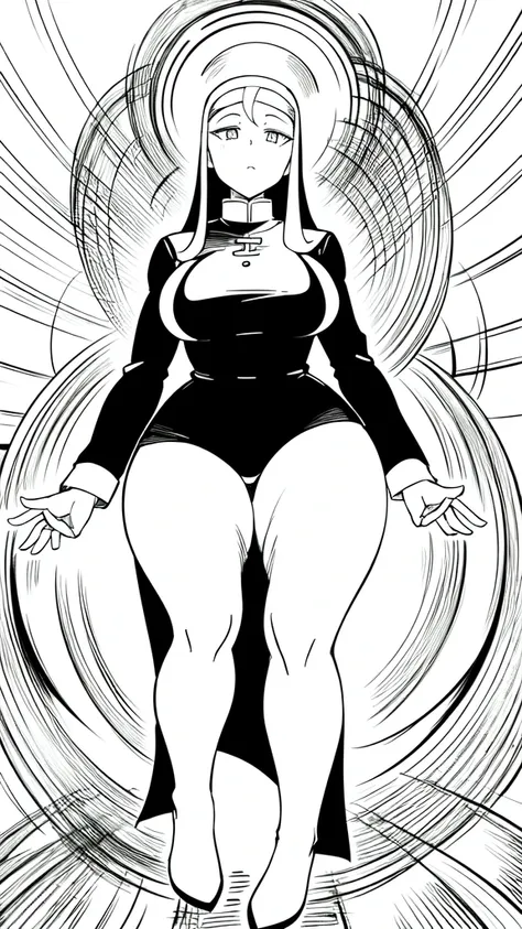 lineart, monochrome, a drawing of a nun with her hands folded in prayer, clean anime outlines, perfect lineart, clean lineart, e...