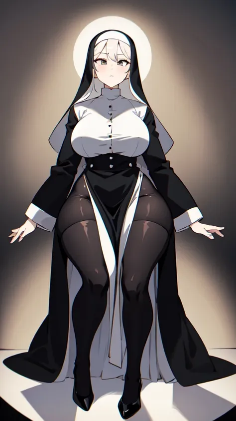 lineart, monochrome, a drawing of a nun with sexy pose, clean anime outlines, perfect lineart, clean lineart, extremely fine ink...