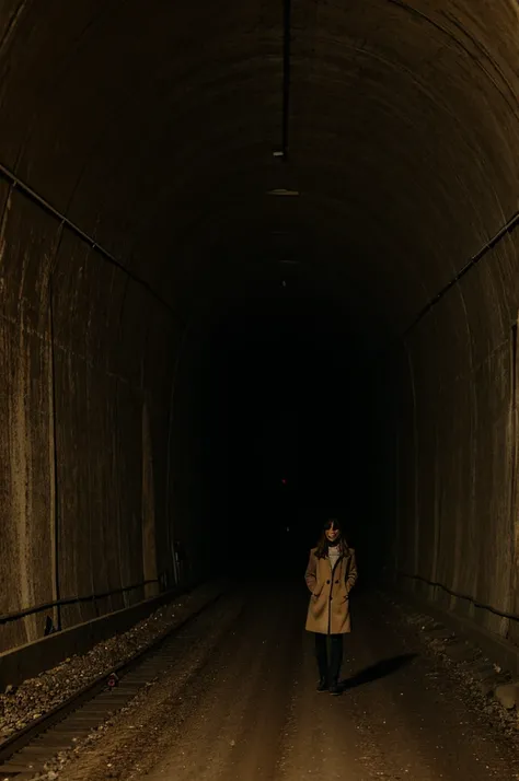 Woman in a sinister tunnel