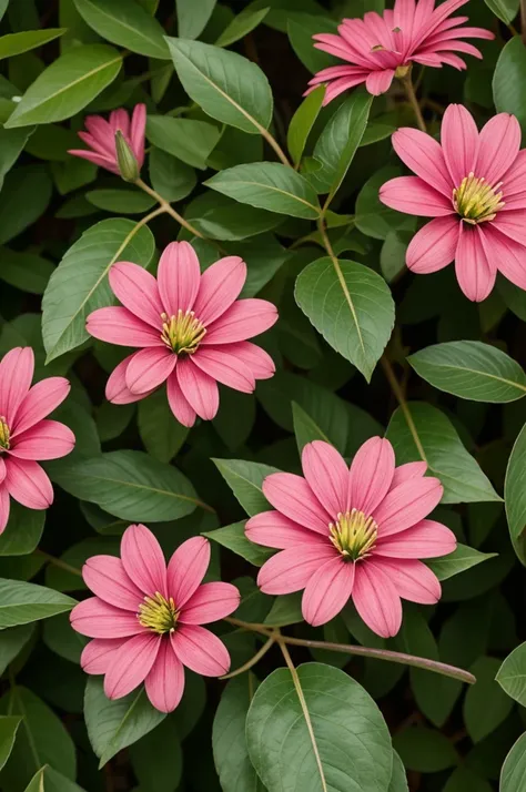 Clarita pink flower with brown stem green leaves in animated