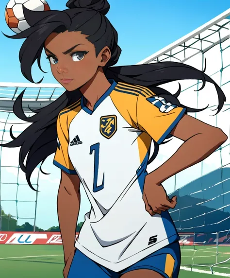 female soccer player posing