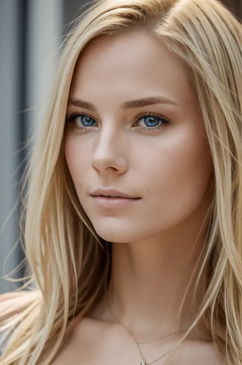 portait dune femme dune vingtaine dannées ; cheveux blond; yeux bleu; elle possède un  piercing aux nez; 