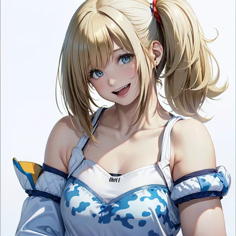 (Highest quality,The background is pure white、 8K, Oil, Tabletop:1.2), Very detailed, (Realistic, Realistic:1.37), (((Bust Shot)))、Bright colors, (((looks fun)))、(((White and blue camouflage)))、(((White and blue camisole)))、(((２０Women of a certain age))blo...