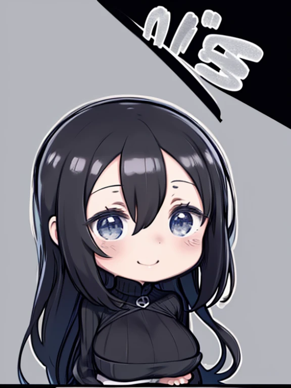 ((Line art、A picture drawn with thick lines))、Black and white painting、monochromatic、Monochrome、Flat Color、One Woman、
(Chibi Character、Nendoroid)、Hair between the eyes、long hair、Big Breasts、Huge breasts、Turtleneck sweater、Smiling、Watching the audience、