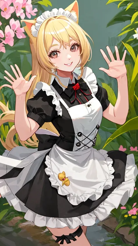 Animal Maid　girl　Blonde　Beauty　smile　Looking at me　Waving