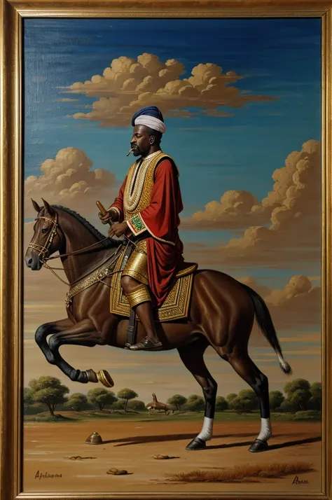 An African emir on a horse smoking a cigar canvas painting 