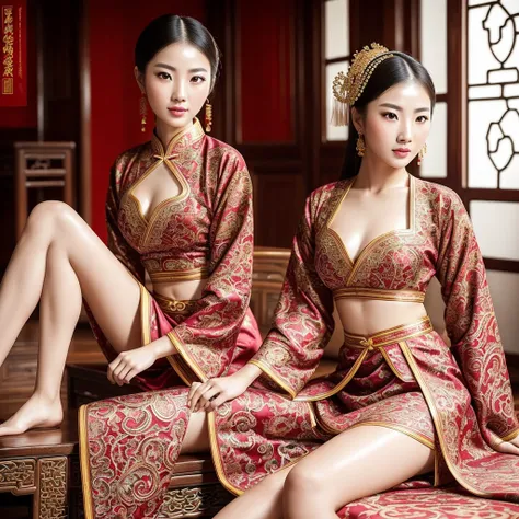 Stunning single woman on Instagram, sexy Chinese woman sexy sitting poses, her radiant beauty captivates the viewer. She wears traditional, ornate Chinese clothing whose intricate patterns and textures highlight her cultural heritage. Her piercing eyes shi...