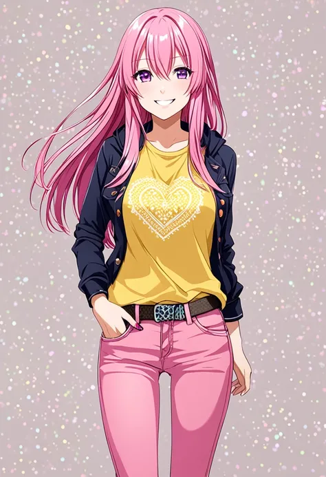 Megurine Luka casual clothes, colorful jeans, Asa, smile, upper body