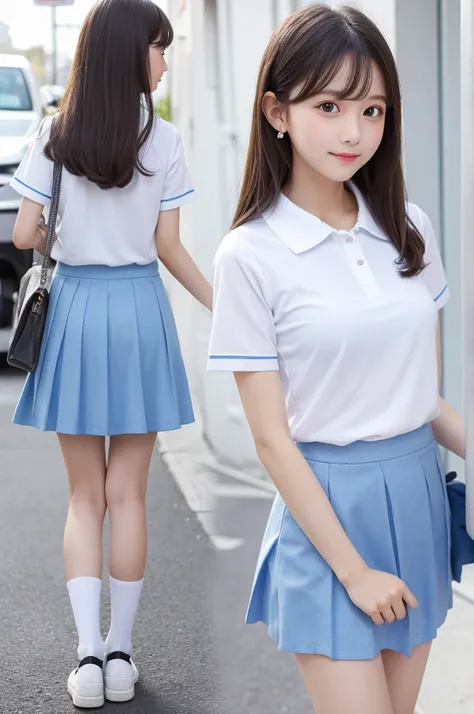 Blue fluffy short skirt　White short-sleeved casual wear　5th grade elementary school　Height: 160cm