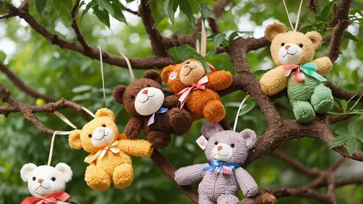 A tree growing colourful teddy bears