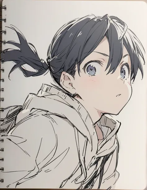 Junior high school boy black hair ponytail hair sketch