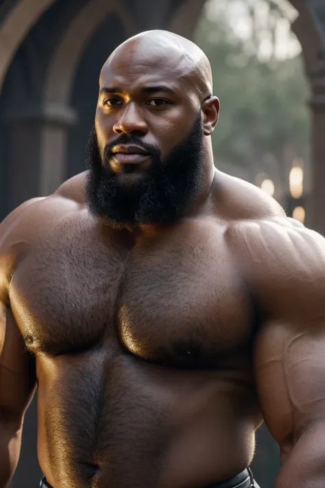 Hyperrealistic Very Detailed Highest Realistic Quality very Realistic 8KUHD very detailed highly photorealistic very realistic highly detailed closeup portrait photo of a Realistic Bald Black African American Sexy Bald Daddy Hairy Bearded Bear Beefy Muscle...