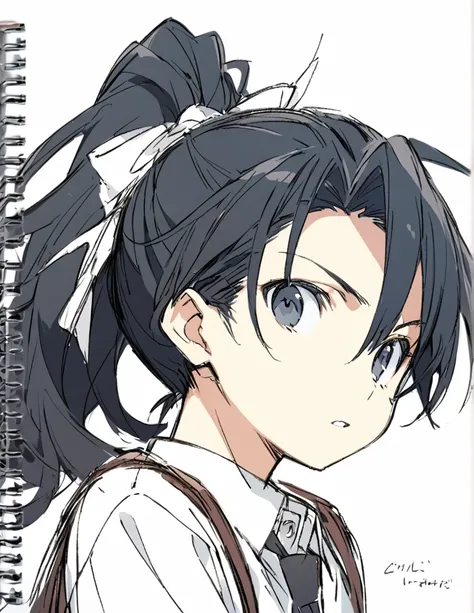 Junior high school boy black hair ponytail hair sketch