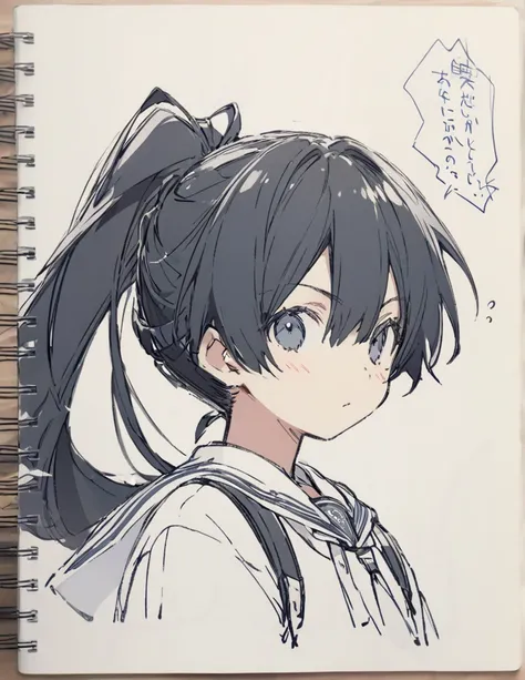 Junior high school boy black hair ponytail hair sketch