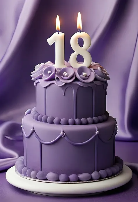 Purple 18th birthday cake with candle