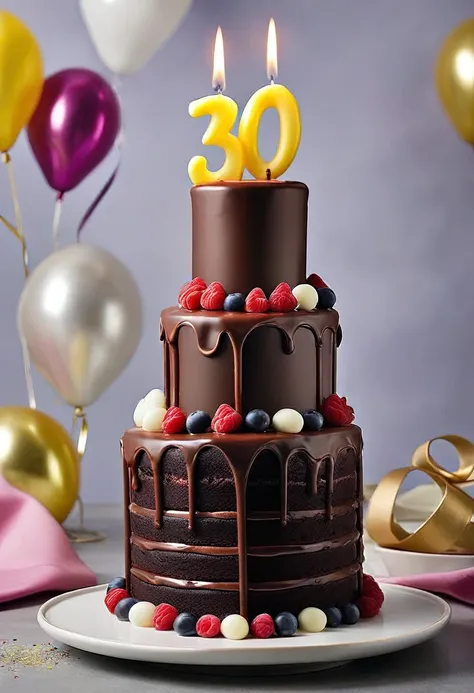 Chocolate birthday cake with 30th birthday candle 