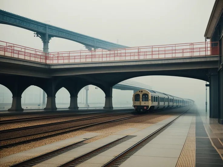 fog, station, train, gentle man
