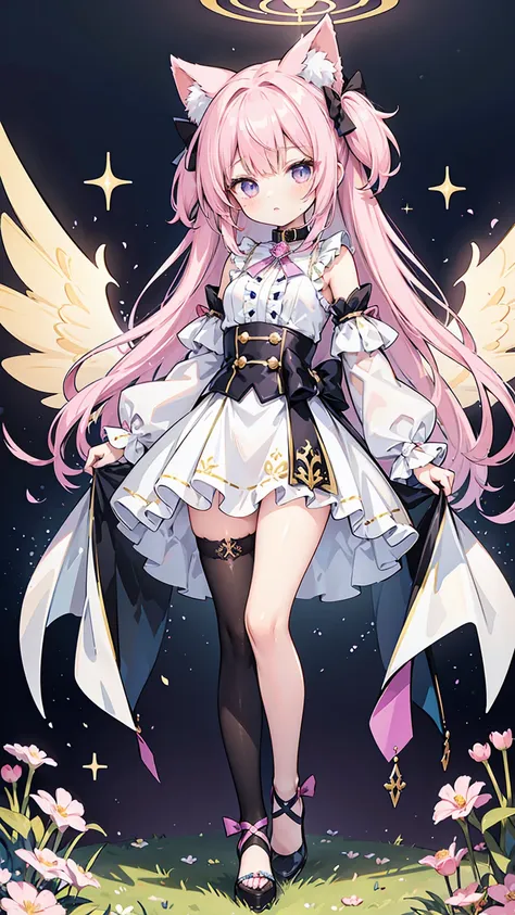 ( high quality , Super detailed, Watch your hands )This character is a beautifully designed anime-like character with delicate features. She has long, pastel pink hair that flows down to her ankles, with bangs swept to the side. Her eyes are large and expr...