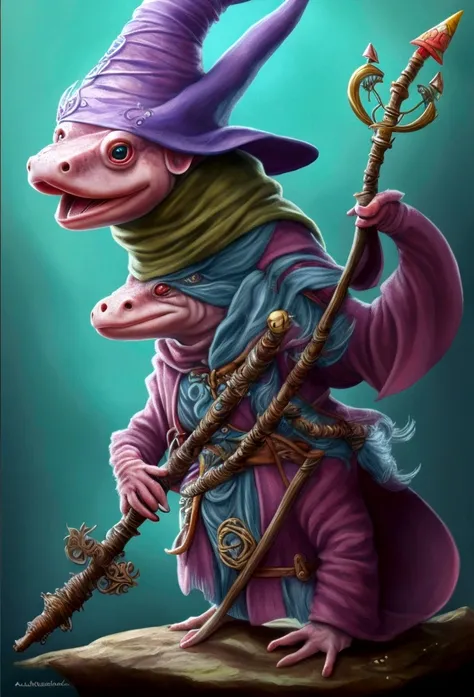 axolotl wizard with hat and staff