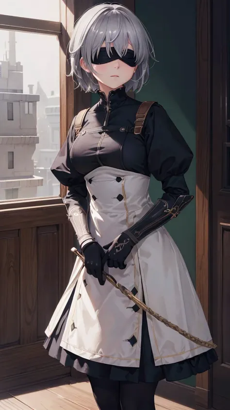 (Highly detailed CG Unity 8k wallpaper), (masterpiece), (Highest quality), (Super detailed), (Best illustrations), (Best Shadow), (Absurd), 2b, One girl, short hair, Regular size , Gray Hair, Blindfolded Solo, Intimidating woman, Admiral&#39;s Uniform, nig...