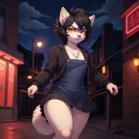 (masterpiece), (best quality), (high res) (solo), (perfect anatomy) (perfect face), wolf and sheep hybrid, (black hair), (black wool), (curly short hair), fair skin, ambiguous gender, (1boy1girl), flat chest, wide hips, thick thighs, (light blue skirt over...