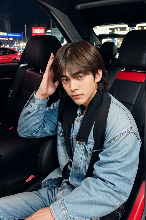 Kim taehyung in a car at paris night