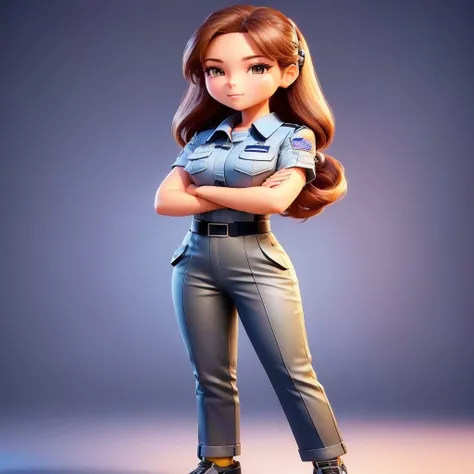 a cartoon girl in uniform posing for a photo, cute Pilot girl, Pilot girl, promotional rendering, official character art, portrait of cute Pilot girl, official illustration do personagem, female main character, 3 d render official art, 3d character render,...