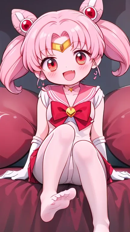 high quality，Sailor Moon，young年，Seven years old，cute，Metal hairpins，（little girl），（Little Loli），Pink Hair，short hair，（Red hairpin），（Double tail），Sailor Suit，Red bow，White elbow gloves，Red Skirt，(White pantyhose:1.5)，(young)，(Small)，（Short legs）（No shoes），S...