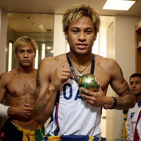 Neymar holding the World Cup trophy 