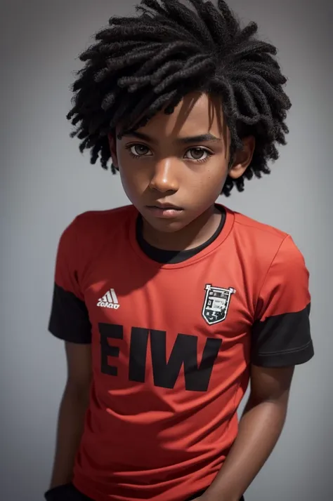 Make a Minecraft profile photo of a dark-skinned boy wearing a Flamengo shirt, black hair