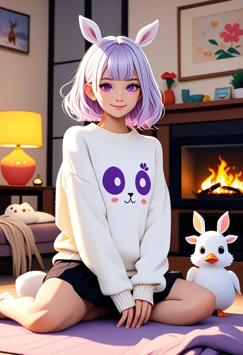 :: hikari comix style ::1 girl, white hair, deer ca.adorable,    japanese girl , ab_shoulder sweater,     white hair curto cache...